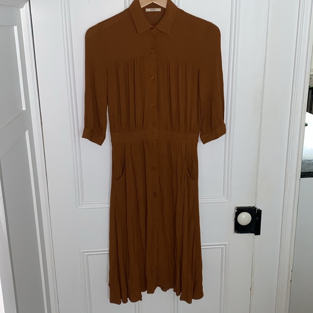Womens Brown Button-Front Collared Dress